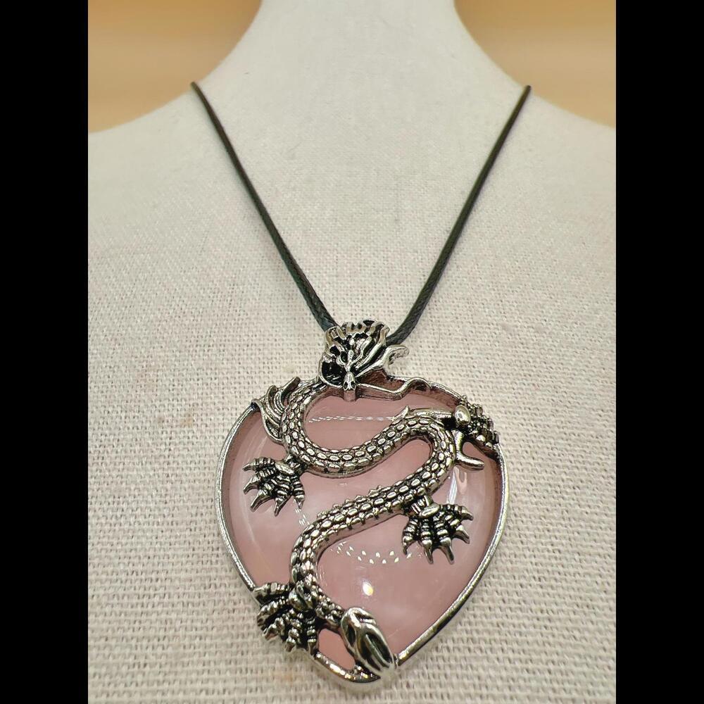Stunning Rose Quartz Dragon Heart Pendant Necklace - Picture 3 of 12